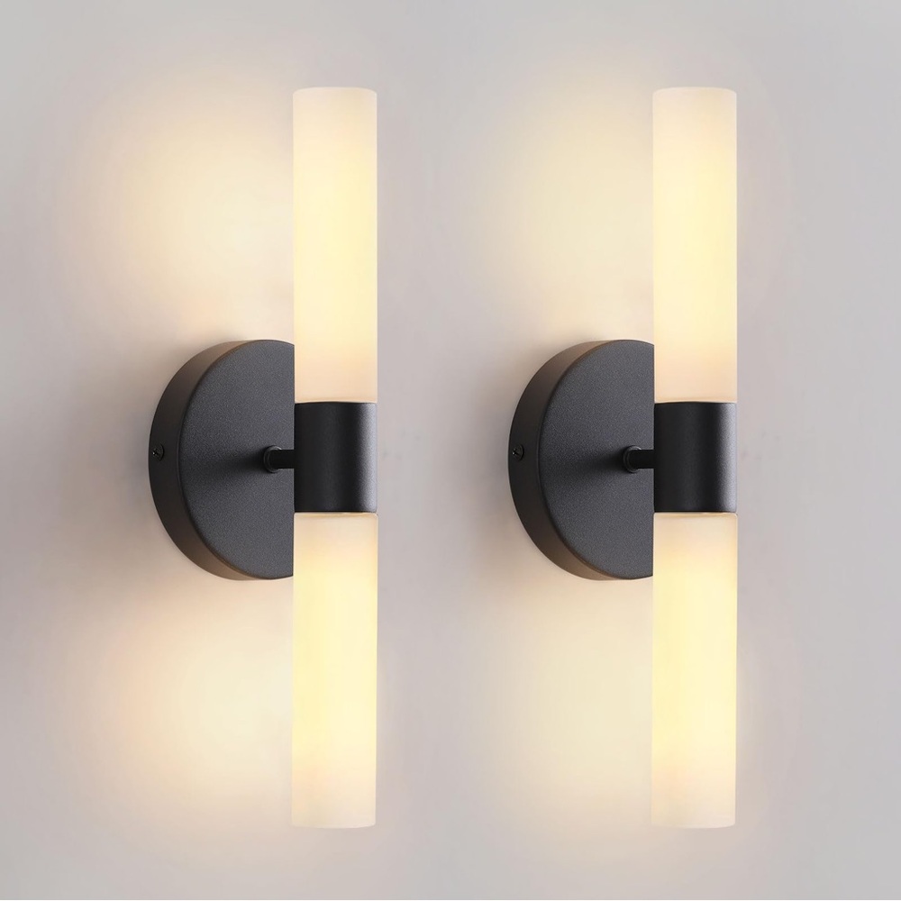 Kuzzull Wall Sconces, Modern Bathroom Sconces (Set of 2) Matte Black